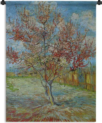 Produktbild von MuchoWow® Wandteppich Wandbehang Der rosa Pfirsichbaum - Vincent van Gogh 90x120 cm Tapisserie Dekoration Wandtuch - Wanddeko
