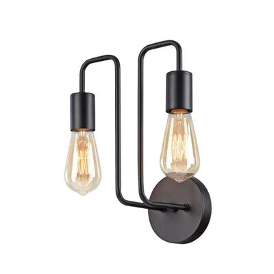 Zdjęcie produktu dla Lampa ścienna, 2 płomienie, czarny metal, E27, wys. 30,5 cm