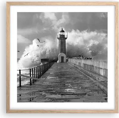Produktbild von Gerahmtes Poster - Rahmen in heller Eiche - Laterne Meer Portugal - 50x50 cm - Wand Bild - Wanddeko - Wandbilder - Kunstposter - Wandposter - Bilderrahmen - Bilder - Kunstdruck - P2NAC50x50-4913