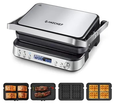 Produktbild von AMZCHEF Kontaktgrill XXL 2000W 4-in-1 Multifunktionsgrill mit Wechselplatten – P