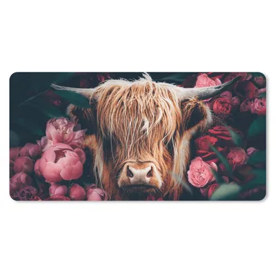 Produktbild von MuchoWow® Mauspad Mousepad Kuh - Schottischer Hochländer - Blumen - Botanisch 60x30 cm - Mousepads - Maus Mat - Pad - Mausunterlage - Nachhaltig