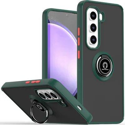 Obrázek produktu pro Pouzdro pro Infinix Hot 50 Pro 4G matné průsvitné TPU pouzdro s prstencovým držákem a stojánkem tmavě zelená