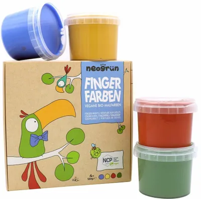 Zdjęcie produktu dla neo zielone organiczne farby do malowania palcami zestaw 4 sztuk ''Aki''