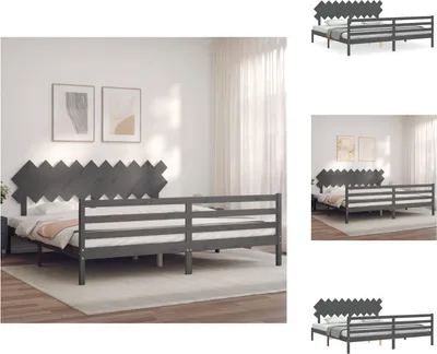 Produktbild von vidaXL Massivholzbett mit Kopfteil Grau 200x200 cm -  Betten & Bettgestelle