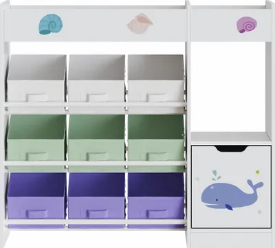 Produktbild von Kinderregal ‘Søndreland’ mit einer Schranktür und 9 Faltboxen Obere Ablage 80 x 90 x 30 cm mit Aqua Dream Motiv