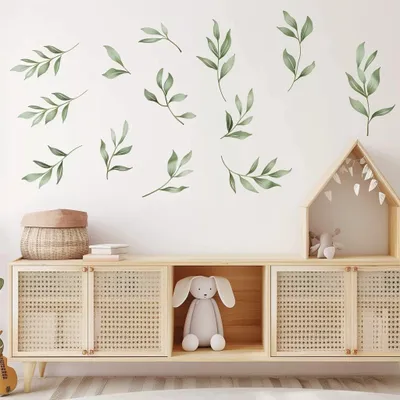 Set aus grünen Aquarellblättern – Decords Wandtattoo, Produktansicht 1