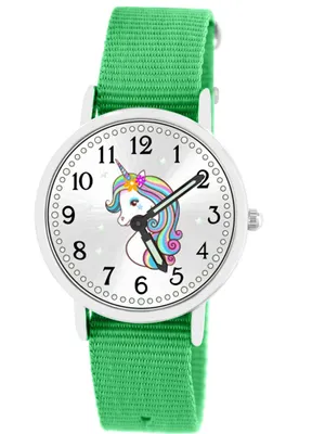 Produktbild von Brecjon Armbanduhr Mädchen Einhorn Lernuhr 5ATM Armband grün 903