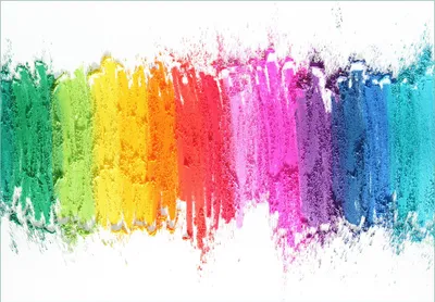Produktbild von Wallario Fototapete Vliestapete, seidenmatte Oberfläche, einfache Verarbeitung, Größe 300 x 210 cm, Motiv Regenbogenstreifen auf weißem Hintergrund - Bunter Anstrich