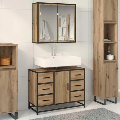 Image de Maison Exclusive - Ensemble de meubles de salle de bain, 2 pièces, chêne artisanal, 80 x 33 x 60 cm