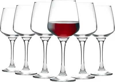 Produktbild von 6x Lal 400ml Rotweingläser - Groß Glas Weiß Rose Langer Stiel Cocktailparty Trinkbecher Geschenkset - by LAV