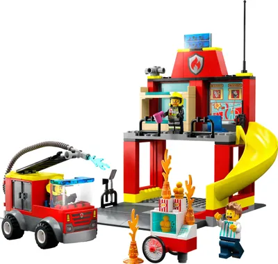 Produktbild von LEGO 60375 City Feuerwehr Feuerwehrstation und Löschauto, Lernspielzeug für Kinder ab 4 Jahren, Geschenk für Jungen und Mädchen, Feuerwehrauto-Spielzeug