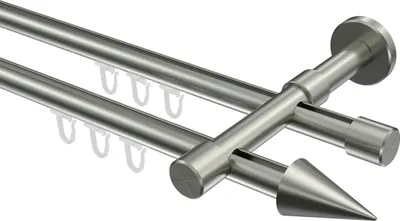 Produktbild von Interdeco Innenlaufstange / Gardinenstange mit Innenlauf Edelstahl-Optik, Typ Sinux Scarano (Kegel), 16 mm Ø 2-läufig, 600 cm