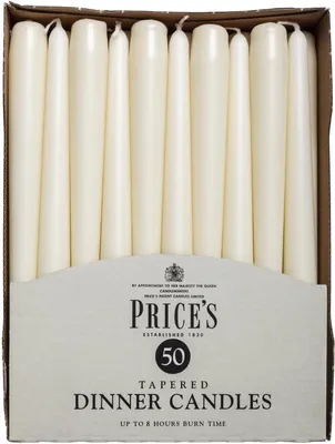 Image de Bougies - Bougies de table effilées - Paquet de 50 - Ivoire - Sans coulures - Non parfumées - Durée de combustion : 7 heures