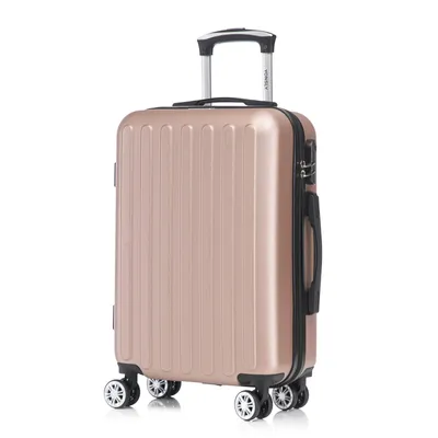 Produktbild von Koffer Trolley Reisekoffer Suitcase, Rollkoffer Handgepäck ,mit 4 Rollen360°, Hartschalenreisekoffer, Zahlenschloss, Weicher Gummigriff(L, Roségold)