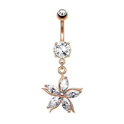 Produktbild von Taffstyle Bauchnabelpiercing Bauchnabelpiercing Schmuck Blumen Blüte Blatt Kristall Anhänger, Roségold