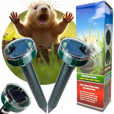 Produktbild von ARPON Solar Maulwurf- und Wühlmausvertreiber, 2er-Set, ultraschall, wetterfest, für Garten und Grundstück