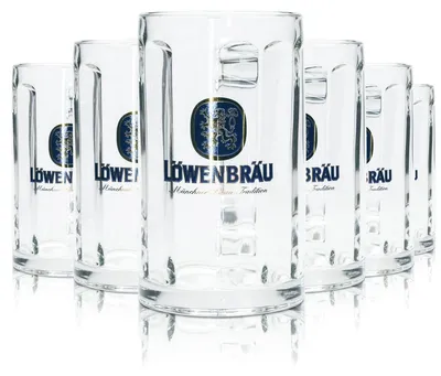 Produktbild von 6x Löwenbräu Bier Glas 0,3l Krug Glückauf Rastal Seidel Henkel Gläser Krüge Beer