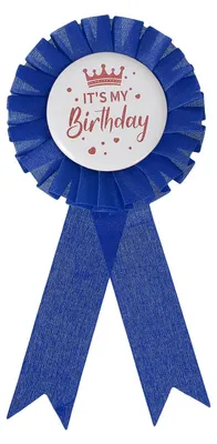 Productafbeelding van Verjaardagsspeld 15 x 7,5 cm in Wit/Blauw van Stof en Metaal