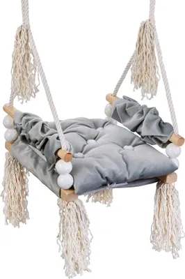 Produktbild von Love Gifts® Schaukel - Kinderschaukel 3-7 Jahre aus Holz, geeignet auch als Indoor Schaukel, montierbar an der Decke sowie im Türrahmen, Grau