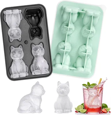 Produktbild von Eiswürfelform – 2 Stück, 3D-Katzen-Eiswürfel, Silikon, Gefrierformen, groß