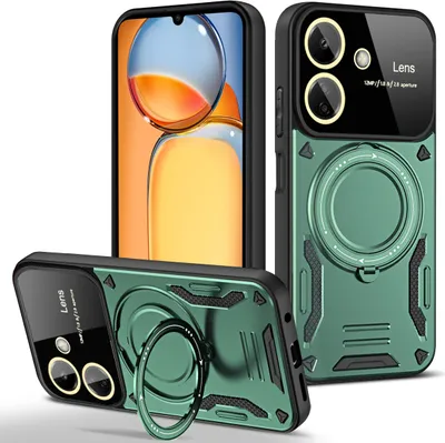 Produktbild von Rüstung Handyhülle für Xiaomi Poco C65 / Redmi 13C 4G Dual-Layer Ringhalter Ständer Hülle Grün