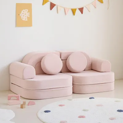Produktbild von Spielsofa Rosa 120 cm lang, 10-teilig, aus Cord mit leichten Schaumstoffelementen