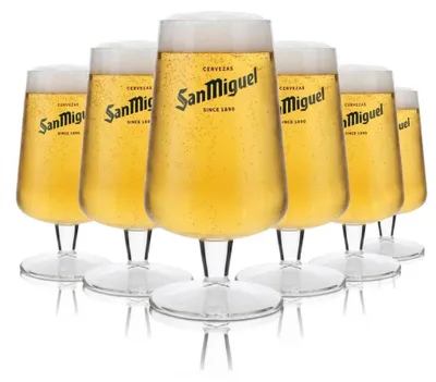 Produktbild von 6x San Miguel Glas 0,3l Pokal Tulpe Cerveza Gläser Spanien Brauerei International