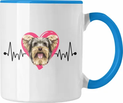 Produktbild von Trendation - Yorkie Besitzer Tasse Geschenk Lustiger Spruch Geschenkidee Herzschlag Yorkie (Blau)