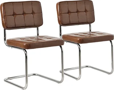 Image de Lot de 2 chaises cantilever en simili marron MARIA