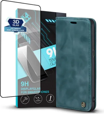 Produktbild von Handy Hülle für Samsung Galaxy S7 edge mit 9H Displayglas Klapphülle Bookcase Flip Cover Handy Tasche Etui Farbe: Petrol