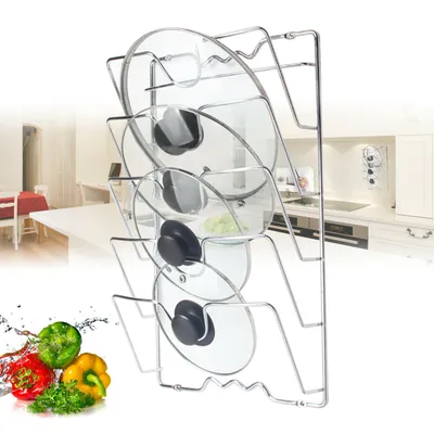 Image de support de couvercle de casserole 5 couches Support de couvercle de casserole Poêle de cuisine pratique Support de couvercle vertical