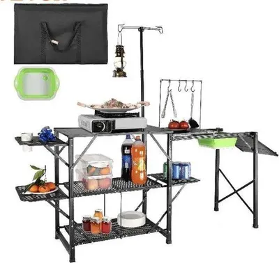 Productafbeelding van Famanu campingtafel met spoelbak - Opklapbaar - 174 x 50 x 160 cm - 87 x 53 x 17 cm