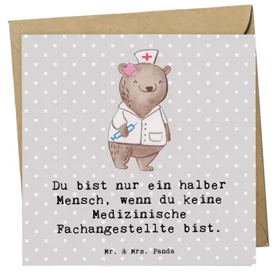 Produktbild von Mr. & Mrs. Panda Grußkarte Medizinische Fachangestellte Herz - Grau Pastell - Geschenk, MFA, Arztpraxis, Krankgeschrieben, Spruch, Klappkarte, Beruf, faltkarte
