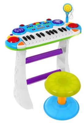 Produktbild von Blaues Keyboard + Schlagzeug + Mikrofon Musikset für Kinder ab 3 Jahren mit Lichteffekten + 2 Oktaven Klänge
