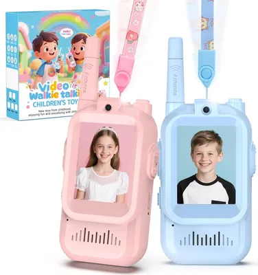 Produktbild von Walkie Talkie Kinder 2er Set, wiederaufladbar, 5 km Reichweite, Video-Funktion, Spielzeug Funkgeräte für Outdoor & Abenteuer
