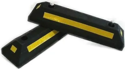 Produktbild von 2 Radstopper 55 x 15 x 10 cm / Parkplatzbegrenzung Einparkhilfe Reflektoren Set Hartgummi