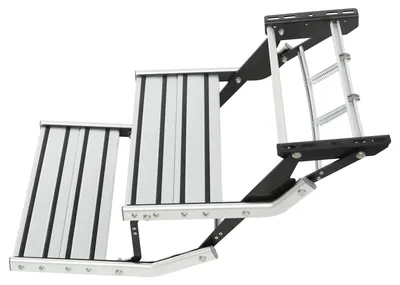 Immagine prodotto di Scala di accesso per camper e roulotte - a 2 gradini, pieghevole - gradini in alluminio fino a 200 kg - antiscivolo - per roulotte, camper e barche - argento