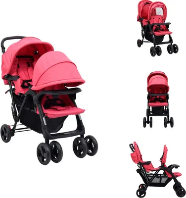 Produktbild von vidaXL Tandem-Zwillingskinderwagen Rot Stahl -  Kinderwagen