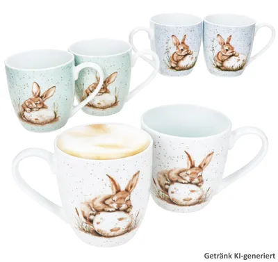 Produktbild von Ritzenhoff 6er Set Jumbobecher Bunny 400ml Hase Ostern Weiß Grün Blau