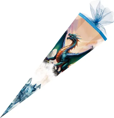 Produktbild von Nestler Schultüte Kristall Drache 85 cm 6-eckig Tüll/Textilborte