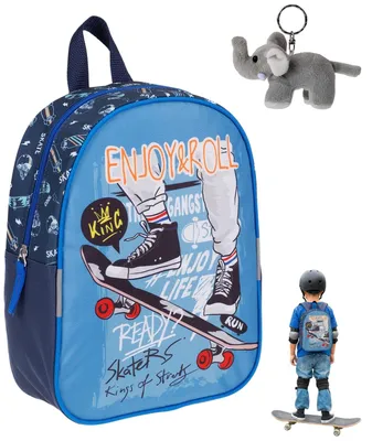 Produktbild von Kinderrucksack Jungen Rucksack für Kinder ab 3 Jahre Kindertasche Tasche Reise Kindergepäck Fabrizio Skateboard Rookie 20651 5000 Blau + Elefant
