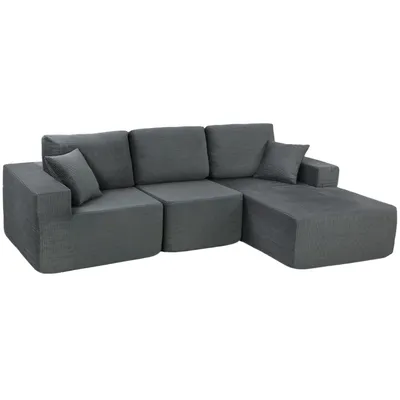 Produktbild von Modulares Ecksofa, L-förmiges Sofa-Bett mit tiefem Sitz, breiten Armlehnen, 2 Kissen, Dunkelgrau