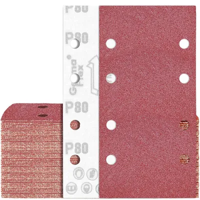 Immagine prodotto di Carta abrasiva, 75 pezzi, 93x185 mm, con sistema di fissaggio a strappo, grana 80, 8 fori per levigatrici orbitali, modello P80