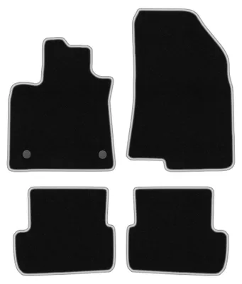 Productafbeelding van Velours automatten voor Dacia Sandero III vanaf 2021 (hatchback) – 4-delig, zwart/zilver, op maat – Wielganizator CARLUX