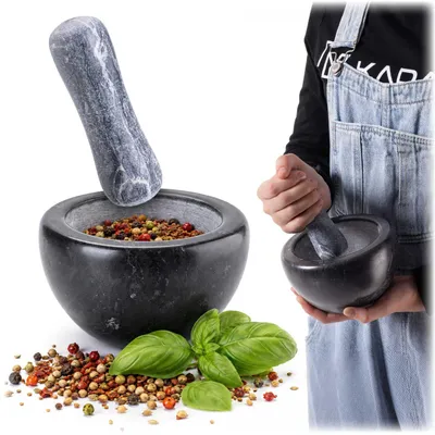 Image de KADAX mortier de cuisine, mortier en pierre avec pilon, mortier en pierre, bol à guacamole, mortier à herbes aromatiques