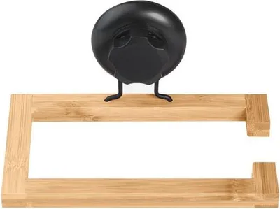 Image de Porte-papier hygiénique ou porte-serviettes avec ventouse en bambou – Compactor