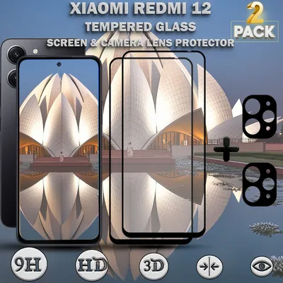 Zdjęcie produktu dla 2-pak ochraniaczy ekranu Xiaomi Redmi 12 i 2-pak ochraniaczy soczewek ze szkła hartowanego 9H