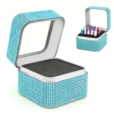 Image de Support pour forets à embout 25 trous, boîte en forme de losange, bleu clair, aluminium, avec protection contre la poussière