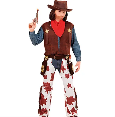 Immagine prodotto di Costume da cowboy per bambini 8-10 anni, taglia 140, gilet,