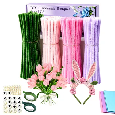 Pfeifenreiniger Blumenset, 400 Stück, Bastelset, DIY, Rosa